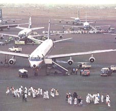 Pilgrims arriving by air